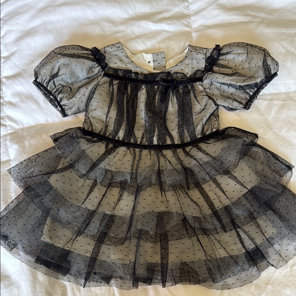 Janie and Jack Black Dance Costume with Puff Sleeves